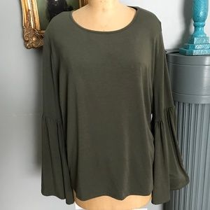 Olive Tunic with Bell Ruffle Sleeves